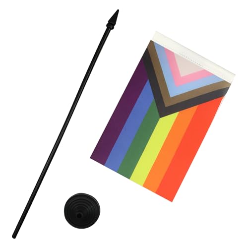AZ FLAG - LGBT Tischflagge, Regenbogen, Einschlug, 21 x 14 cm – kleine Pride-Flagge, 100% Polyester, mit 25 cm Fahne und Sockel aus schwarzem Kunststoff