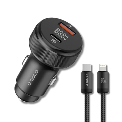 Carregador Veicular Turbo Dual Port 60W Com Carregamento Rápido USB 3.0 + Tipo C Com Cabo Tipo C e L