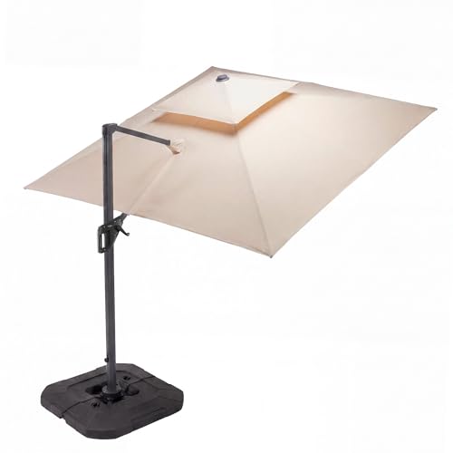 Sombrilla Para Patio Exterior Boira Core 3x3 Beige Protección UV | Sombrilla Cuadrada de Aluminio Reforzado Resistente al Agua Base Giratoria 360° | Jardín Terraza Exterior (Beige)