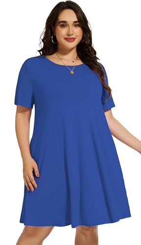 Image of elescat Plus Size Summer Dresses for Women Casual Short Sleeve Pockets Loose Oversized T Shirt Sundress 2026