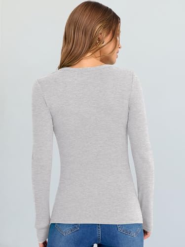 Image of ANRABESS Long Sleeve V Neck Shirts for Women | Soft Comfy Ribbed Knit Fitted Tshirts, Casual Going Out Tops, 2026 Trendy Basic, Fall Winter Underscrub Layering Clothes