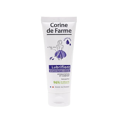 Corine de Farme, Lubrifiant Hydratation et Confort Intime 75ml, Formule à base d'eau et Aloe Vera bio, incolore, sans parfum, non collant, 96% d'ingrédients...