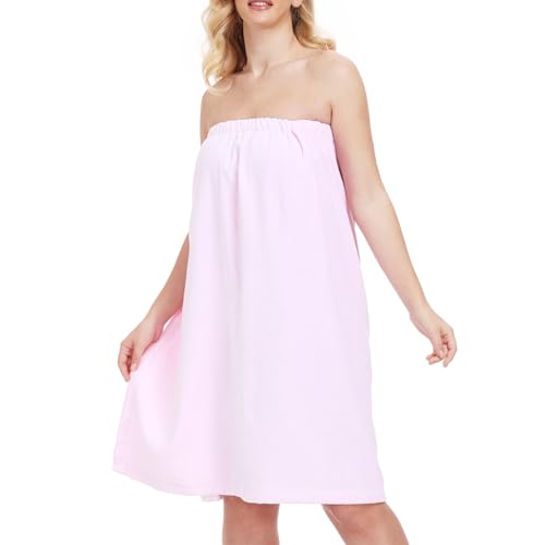 North Bund Asciugamano Donna da Bagno 100% Cotone Accappatoio Doccia Kilt Abito Spugna Telo Con Chiusura in Sauna Spa Rosa