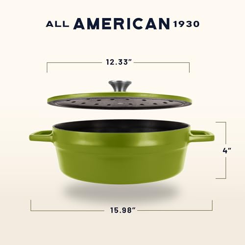 Image of All American 1930 - Dutch Oven - The Saucier Set, Kelp Green - 5.5qt Capacity - Perfect for Sauces, Soups & Simmering - Non Stick & PFAS Free - Made in the USA
