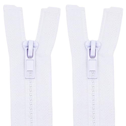 Image of MebuZip 2PCS #5 31 Inch Separating Jacket Zippers Resin Zipper Molded Plastic Zippers Bulk for Sewing Coat Jackets Clothes (White)