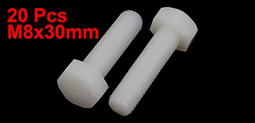 Image of uxcell M8 x 30mm Full Thread Nylon Hex Hexagon Head Cap Screw Bolt 20 Pcs