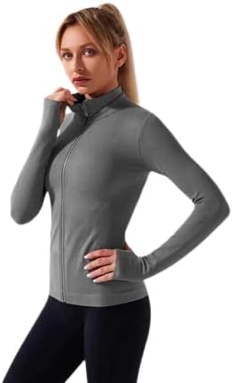 Women's Fleece Jacket, Lightweight Jacket Women Long Sleeve - Full Zip Hiking Shirt, Fleece Jacket Women Workout Jacket (as1, alpha, s, regular, regular, Grey)