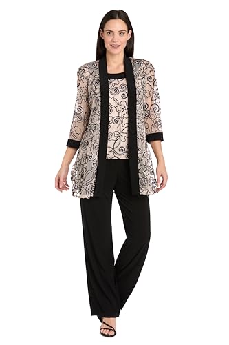 2 PC Floral 3D Embellished Pant Set W/Mock Top, Matching Jacket & Contrast Borders