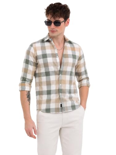 Image of Youth First Men's Cotton Blend Casual Shirt | Regular Fit Solid Full Sleeve Button Down Collared Shirts | Comfortable Formal Office Business Casual for Men