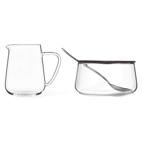 Viva Classic Glass Creamer and Sugar Set - Coffee and Tea Serving Set - Cream Pitcher 9.5 oz / 280ml and Sugar Bowl 12 oz / 350 ml with Cork Lid and Metal Spoon, Milk and Sugar for Coffee Bar Cover