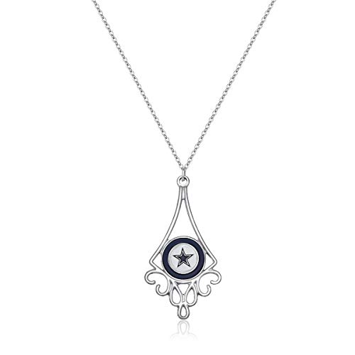 Pro Specialties Group NFL Dallas Cowboys Diamond Floral Necklace, Silver, 16"" Chain - 1 x 2 Charm
