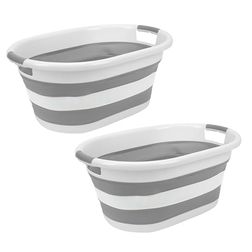 Image of Laundry 360 2pk Collapsible Laundry Basket | Portable | Space Saver Storage | Hold 2 Loads | Store Under the Bed or Closet | Good for Kids | Dorm | Bedroom | Large | White /Grey