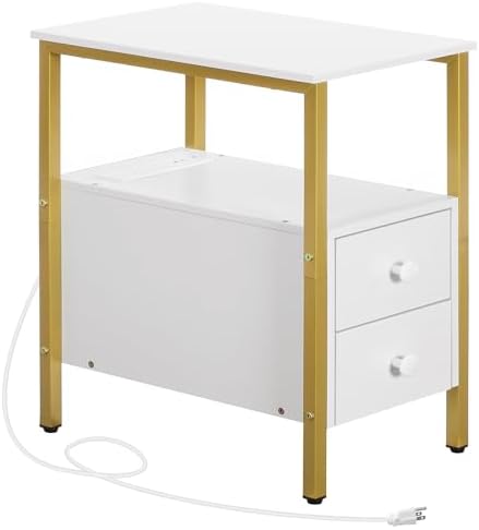 HOOBRO End Table with Charging Station, Narrow Side Table with 2 ...