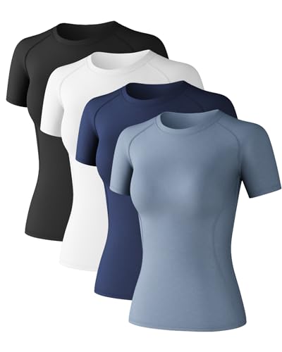 Women's Short Sleeve Compression Shirts Quick Drying Workout Top with Sun Protection T-Shirts Athletic Tops for Gym Yoga Running