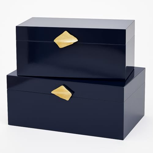 Vintiquewise Set of 2 Decorative Wooden Storage Boxes with Gold Accent – Boxes for Keys, Jewelry, Makeup, Accessories, Crafts, Gadgets, Home Office, Living Room, Bedroom & Entryway Décor, Blue by Vintiquewise - Used condition - US$35.08