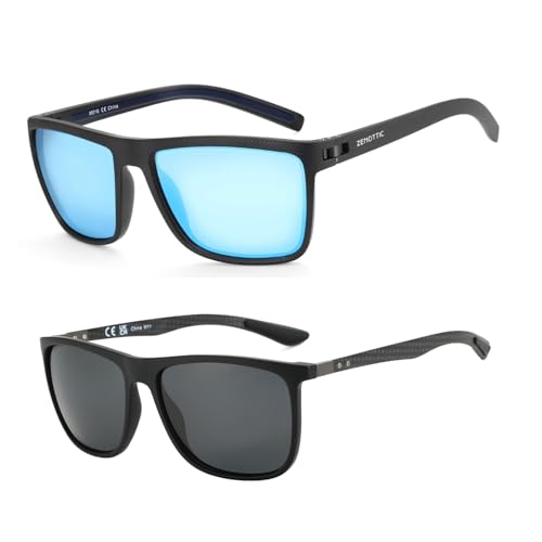 ZENOTTIC Polarized Sunglasses for Men Lightweight TR90 Frame and Square Carbon Fiber Sunglasses Men