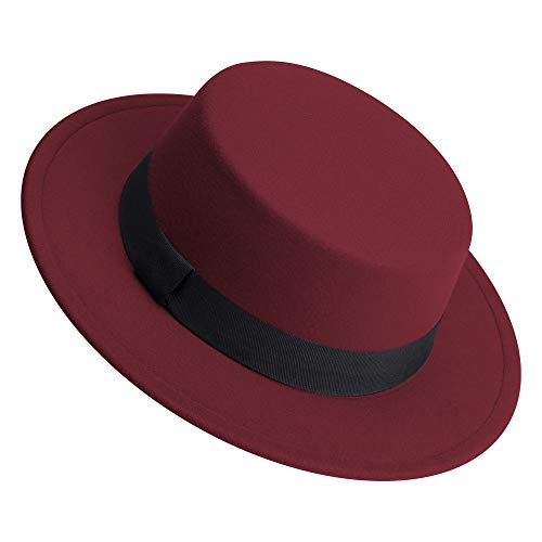 Image of Classic Fedora Hat Flat Top Hat Felt Pork Pie Hat Wide Brim Church Derby Cap for Women and Men