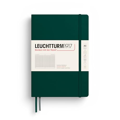 Image of LEUCHTTURM1917 - Notebook Hardcover Medium A5-251 Numbered Pages for Writing and Journaling (Forest Green, Squared)