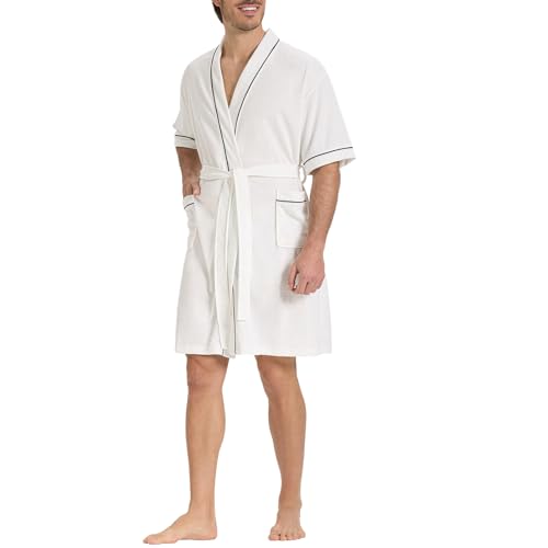 SIORO Waffle Knit Robe for Men, Short Lightweight Bathrobe with Kimono & Pockets, Short-Sleeves Summer Loungewear for Spa4