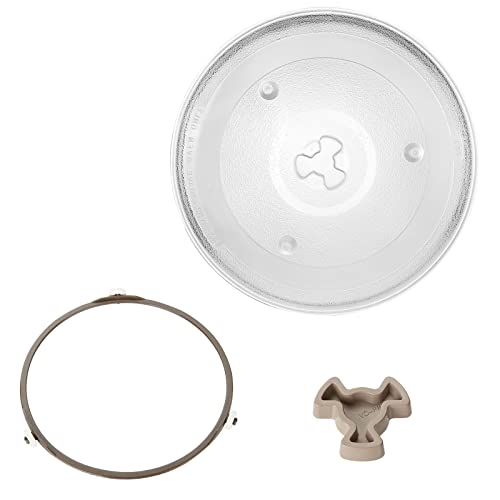 JMIATRY Plateau tournant en verre pour micro-ondes de 270 mm avec 6 fixations, plaque en verre pour micro-ondes avec anneau tournant et support Cover