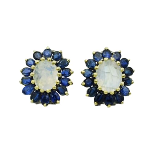 Boucles d'oreilles pierre de lune cyanite argent 925 rhodié noir puces d'oreilles femme