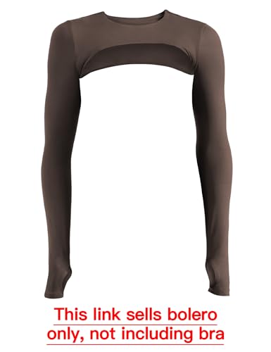 يوريو بلوزة قصيرة للنساء باكمام طويلة بوليرو مفتوحة من الامام للتمارين الرياضية بلون بني مقاس S