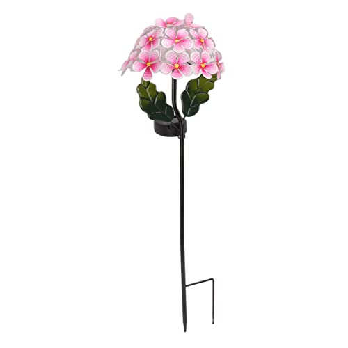 Magnifiques lampes solaires de jardin, lumières décoratives d'extérieur à LED, lumières solaires en forme de fleur d'hortensia pour Halloween, Saint-Valentin, lumière blanche (rose)