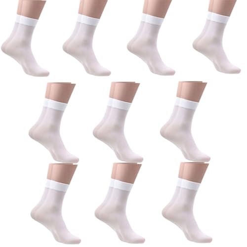 Muloo 10Pairs Silk Sheer Crew Socks Ultrathin Breathable Dress Socks Soft Athletic Socks for Men Summers Ankle Socks, Size: Men's One Size (39-43), White3