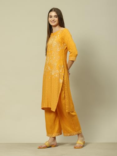 Image of Rangriti Blue LIVA Straight Printed Kurta Palazzo Suit Set For Women