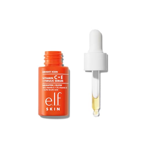e.l.f. SKIN Bright Icon Vitamin C + E + Ferulic Serum Mini, Brightening & Soothing Face Serum, Helps Even Skin Tone, Vegan & Cruelty-Free, 0.5 fl oz