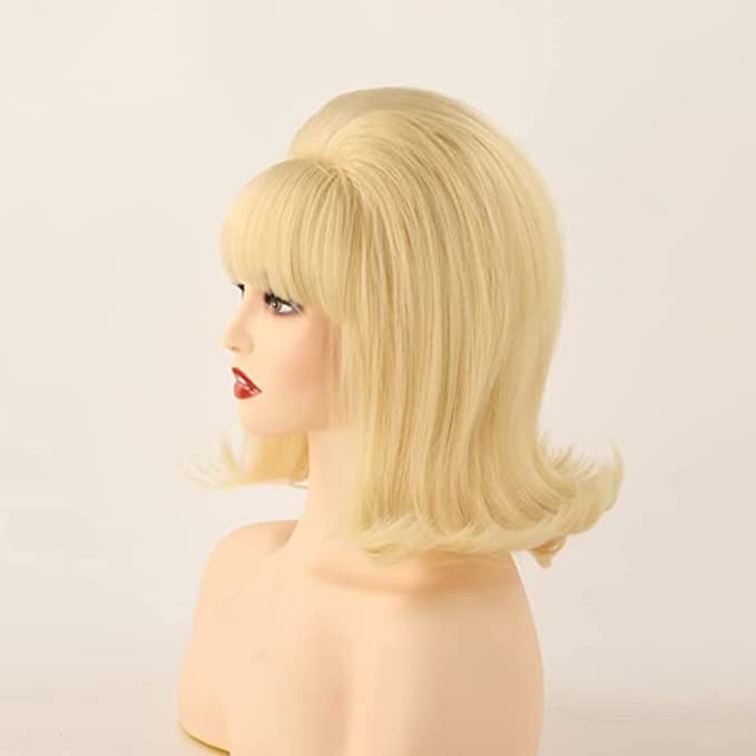 MORTICIA Womens Flip Wig 70s Pinup Pelucas 60s Retro Beehive Style Vintage Look Betty Rubble Wig Halloween Costume Women Wig wtih Bang (Blonde) - Image 3