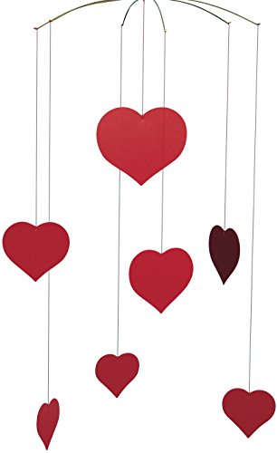 Happy Hearts (Valentine) Hanging Mobile - 16 Inches Plastic - Handmade In Denmark By Flensted #TOP8