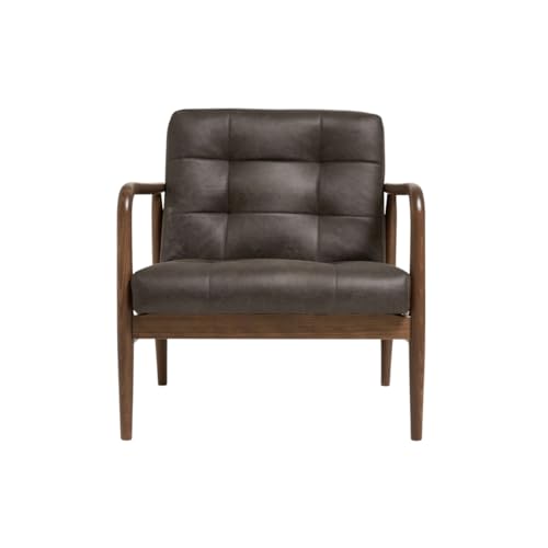 Image of Kingsman Furnitures Benette Premium Teak Wood Armchair for Living Room | Bedroom | Drawing Room | Elegant Matte Finish with Luxurious | Comfortable and Durable Seating (Faux Leather)