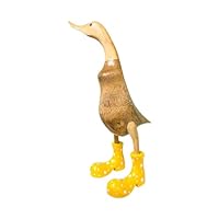 VIVIANYO HD Wooden Crafted Duck Figurine with Spotty Wellies Funny Standing Duck Statues Decorative Resin Rain Boot Animal Sculpture Collectible Crafts Waterproof Garden Lawn Ornament