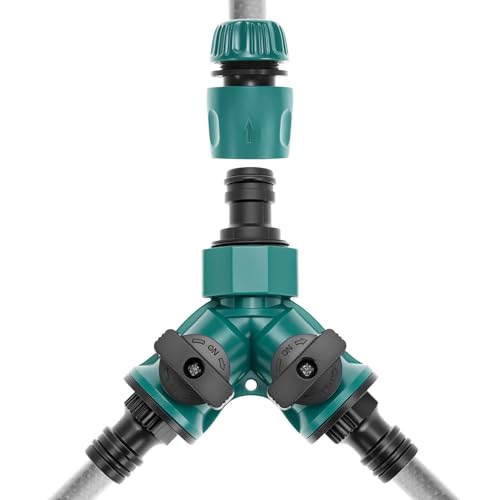 QWORK® Conector de Agua 2 vías, Separador de Manguera de jardín en Y con válvulas Individuales de Encendido/Apagado y Conector rápido de 1/2'', para riego