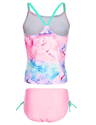 Image of DUSISHIDAN Kid's Girls Swimsuits Cute Rainbow Unicorn Two Piece Tankini Sets Bathing Suits