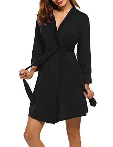 Hotouch Womens Robe Lightweight Kimono Robes Short Knit Bathrobe Soft Sleepwear Ladies Loungewear S-XXL