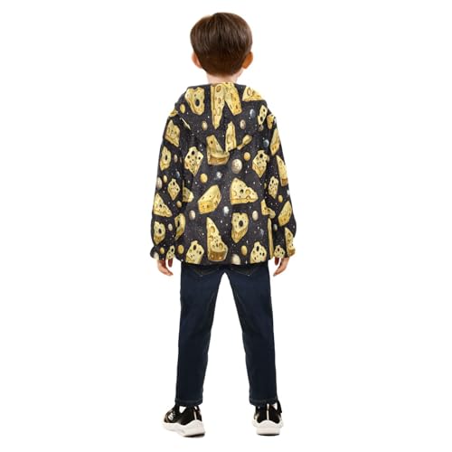 Cheese Pieces in Space Pattern Toddler Fleece Jacket Girl Boys Hooded Fleece Jacket Coat Warm Outwear Zip-up 3-10T4