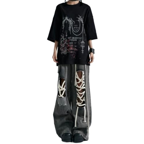 Emo Pants Emo Clothes Y2k Bow Tie Pants Gothic Baggy Pants Goth Cargo Jeans Ripped Goth Gothic Clothes