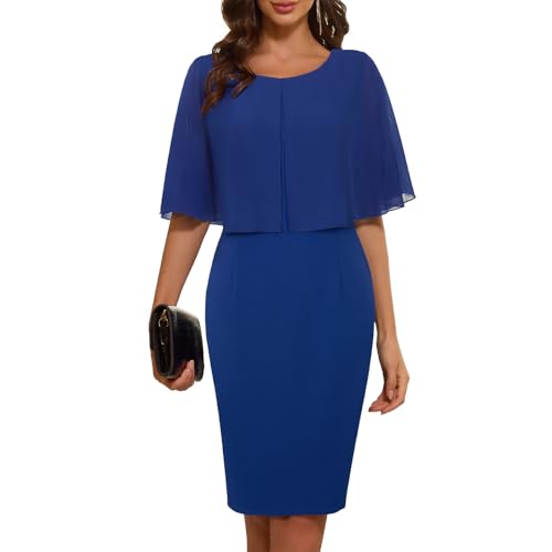 Image of COOAN Women's Wedding Guest Cape Dress Cocktail Party Formal Chiffon Lace Sequin Dress