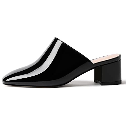 MODENCOCO Women's Fashion Patent Square Toe Slip On Dress Dating Chunky Low Heel Pumps Comfortable Shoes 2 Inch3