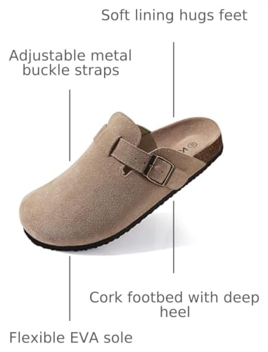 Image of KIDMI Genuine Suede Clogs for Women Men Cork Footbed Sandals Leather Mules Potato Shoes with Arch Support