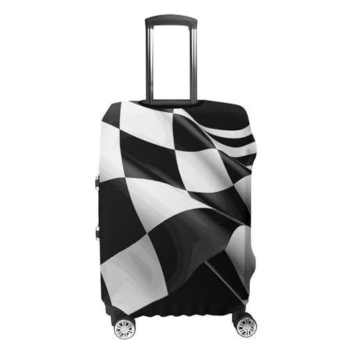 Black White Formula Checkered Flags Pattern Printed Luggage Cover Protector, Fits 18-32 Inch Luggage4