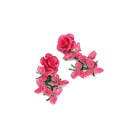 Plant Flower Earrings for Women, Braided Tassel Beaded Floral Statement Dangle Earrings, Hypoallergenic Cute Leaf Cluster Drop Earrings, Zinc, No Gemstone4