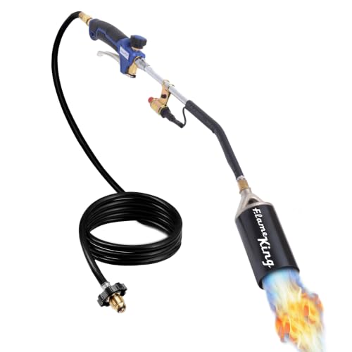 Flame King Propane Torch Kit Heavy Duty Weed Burner, 340,000 BTU with Piezo Igniter (Self Igniting), with 10-ft Hose for Weed Burning, Melting Ice and Snow, and Roofing