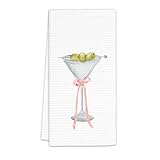 FIicy Martini Decor Kitchen Towels, Coquette Bow Martini Bar Dish Towels, Pink BowMartini Decorative Hand Towels for Kitchen Home Bar, DirtyMartini Lover Gift Home Bars Kitchens Decor(16x24 Inch)