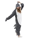 RANRNAR Adult Onesie Pajamas,Halloween Animal Costume,Cosplay Christmas Sleepwear Jumpsuit onesie for women(Shark M)