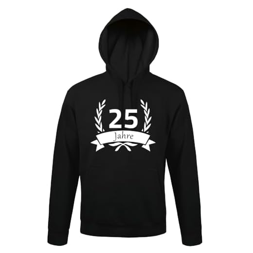 shirt84 25 cumpleaños en la corona de laurel hombres sudadera con capucha, Negro , XL
