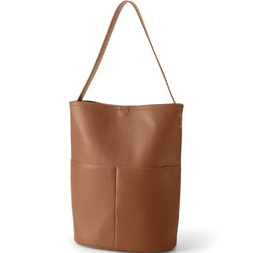 Lands' End Womens Faux Leather Bucket Bag Dark Caramel One Size