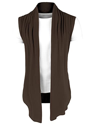 uxcell Men's Ruffle Shawl Collar Lightweight Vest Drape Cape Sleeveless Cardigan